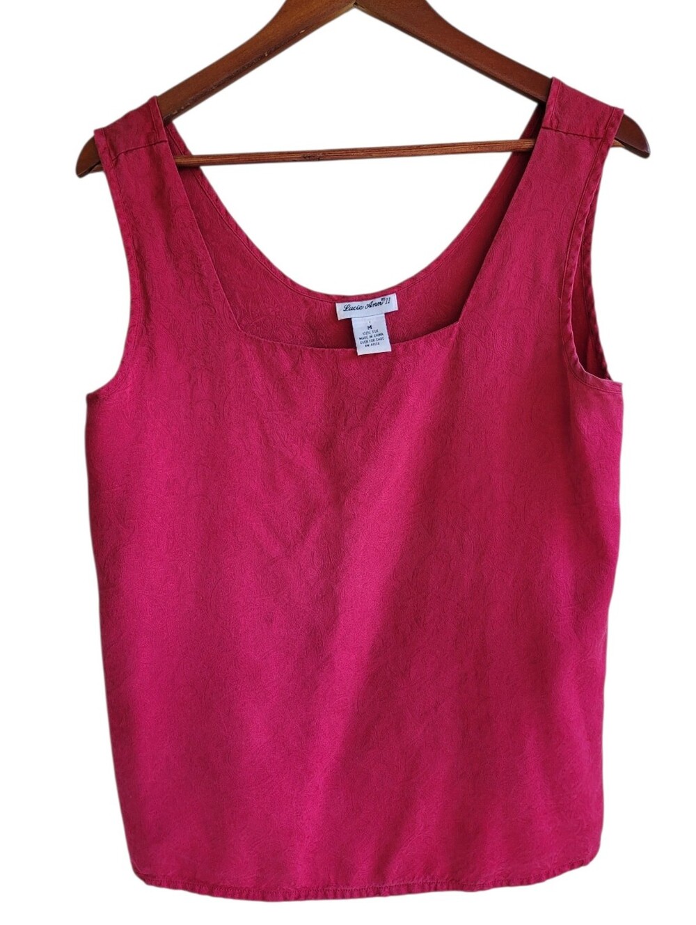 100% Silk Lucie Ann 11 Paisley Print Sleeveless Square Neck Tank Top - Hot Pink